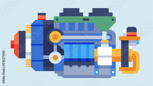 A detailed away illustration of a hybrid engine highlighting the components like the battery electric motor and traditional engine parts.