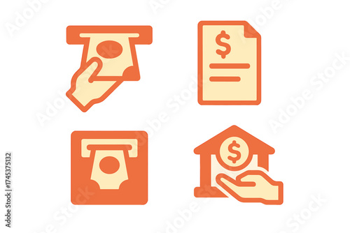 Financial operations symbols for ATM transactions, banking, and billing statements