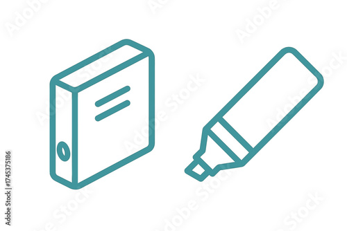 Closed office binder and large highlighter pen representing school or business supplies