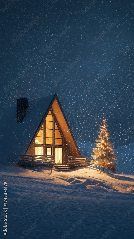 Fototapeta premium A small house with a Christmas tree in front of it