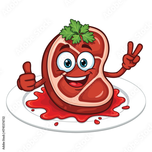 Cartoon Funny Steak Food Vector Illustration