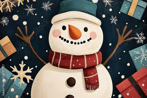 Snowman on a green background. Generative AI