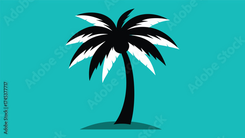 Silhouette of a black palm tree against a vibrant turquoise background casting a subtle shadow