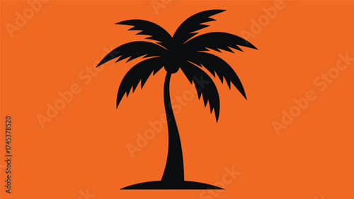 Black Silhouette of a Palm Tree Against a Vibrant Orange Background Perfect for Summer and Tropical Themes