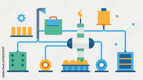 A detailed visualization of material flow in a lean manufacturing setup emphasizing efficiency and waste reduction.
