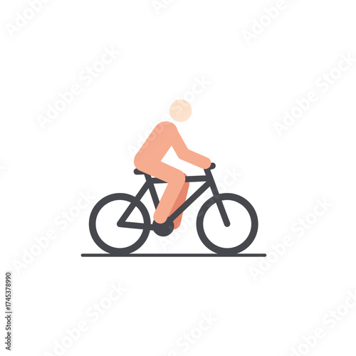Flat Design Minimalist Cyclist on Bike Simple Character Illustration