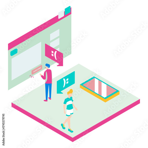 59Unsubscribed. People interacting with a website interface with subscribe button and emoticons isolated on white background.
