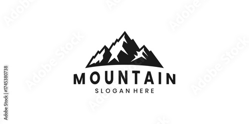 Minimal mountain logo design with sharp peaks,  outdoor adventure and nature emblem