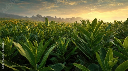 Safflower garden at Dawn