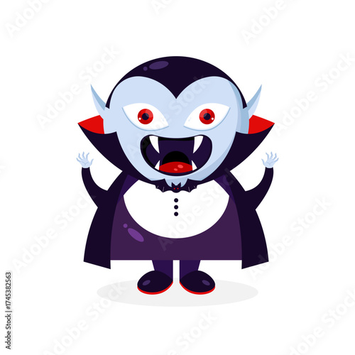 Cartoon Dracula vampire character is trying to scare you. Dracula icon. Vector illustration