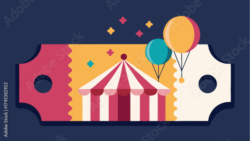 A festive ticket with whimsical carnival imagery including circus tents and balloons capturing the spirit of a local fair.