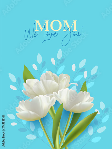 Happy Mothers Day banner. Happy mothers day tulip flower blue poster design