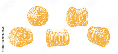 Dry hay roll. Farm straw bales. Vector grass set
