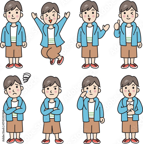 人物素材　男の子　少年　小学生　家族　