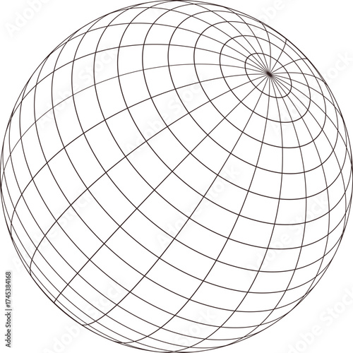 Abstract geometric sphere with grid lines and latitude longitude lines representing a globe