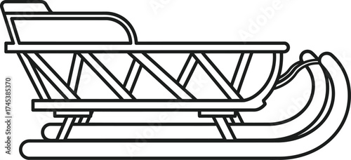 Simple line drawing of a christmas sleigh on a white background
