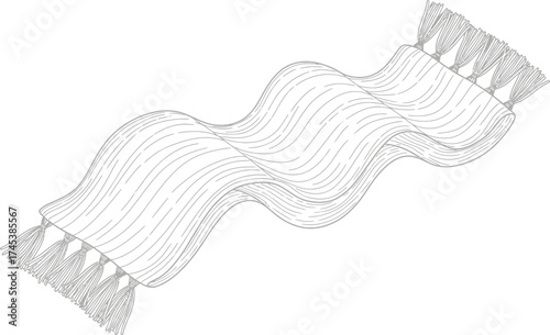 Elegant flowing scarf with tassels in a simple line drawing