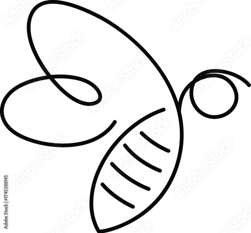 One Single Line art Bee Vector Illustration. 