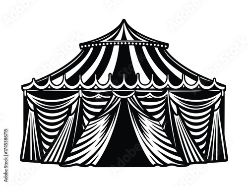 3d illustration of a black and white illustration of a circus tent isolated on white background, perfect for vintage designs