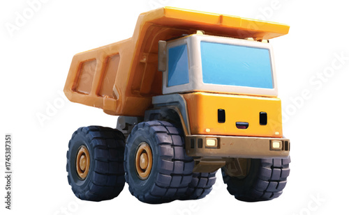 Adorable cartoon dump truck character ready to haul fun and imagination for kids' products, educational materials, and engaging learning resources
