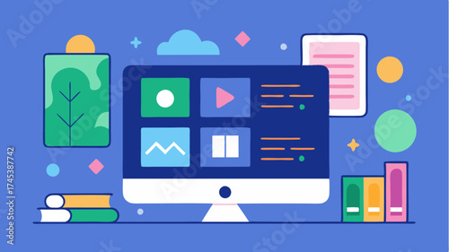 A digital interface displaying a course syllabus video thumbnails and scheduled live sessions all with a modern design aesthetic.
