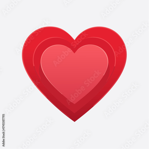 A stylized red heart shape with a lighter red heart inside, set against a white background.