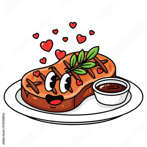 Cartoon Steak Food Vector Illustration