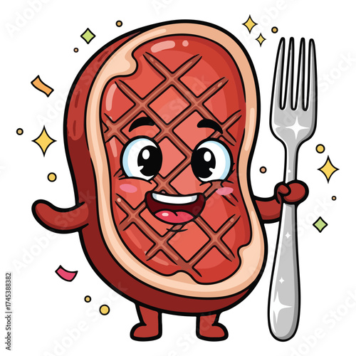 Cartoon Steak Food Vector Illustration