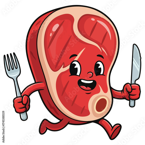 Cartoon Steak Food Vector Illustration