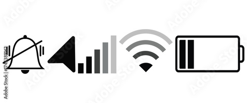 “Mobile Status Bar Icons Set – Battery, Signal, WiFi and Network Symbols in Minimal Vector Style for Apps and Digital Interfaces”