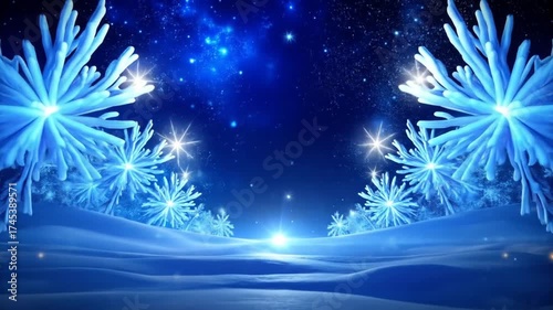 Magical winter night scene with a luminous star and enchanting celestial elements