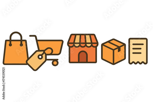 Essential e-commerce and retail shopping symbols covering delivery and payment