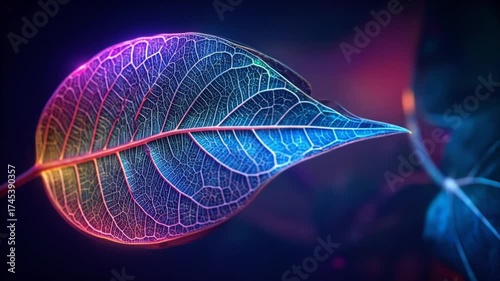 Luminous Leaf: An Abstract Neon Spectacle of Botanical Structure and Vivid Color