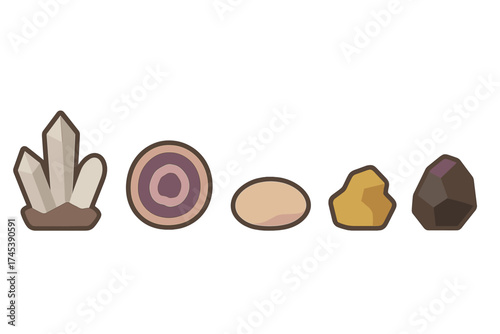 Assortment of geological materials and precious stones including quartz agate and gold