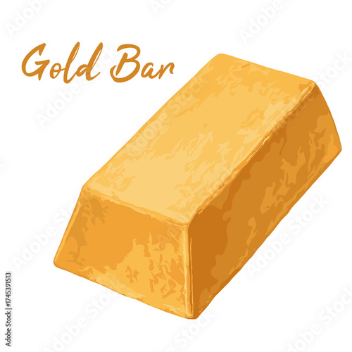 gold bar in watercolor illustration style, isolated vector on white background