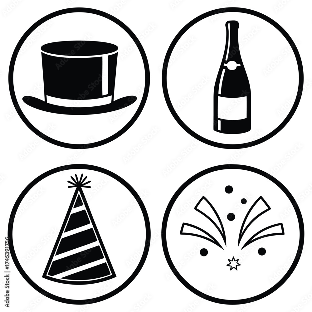 Fototapeta premium A black silhouette of a new year s party