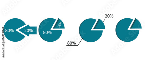 Pareto Principle Pie Chart – 80/20 Rule Vector Illustration for Business Efficiency, Productivity Optimization, and Success Strategy