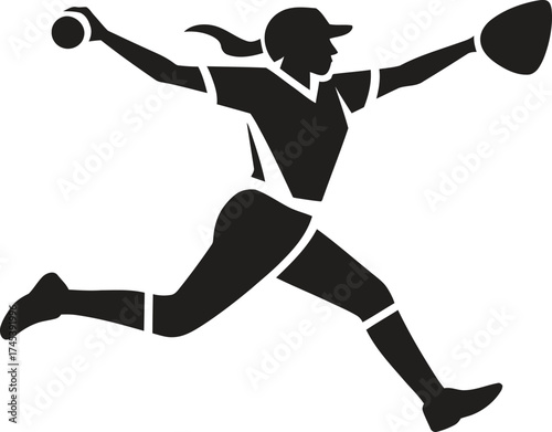 Silhouette of a female softball pitcher in action during a game
