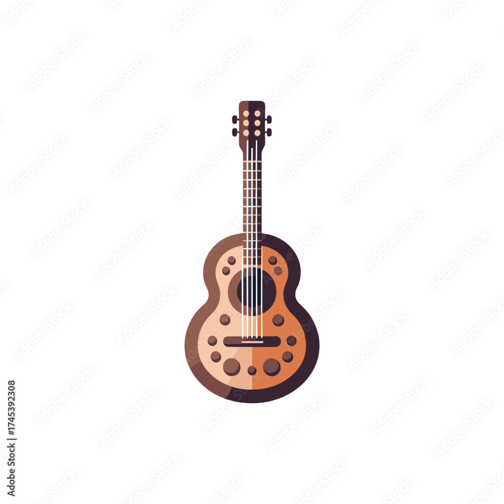 Fototapeta premium Acoustic guitar illustration showcasing intricate design and craftsmanship against a minimalist background