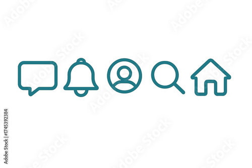 Essential user interface outline icons set including message notification profile search and home symbols
