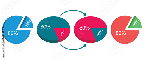 Pareto Principle Pie Chart – 80/20 Rule Vector Illustration for Business Efficiency, Productivity Optimization, and Success Strategy