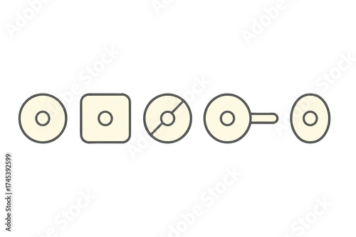 Abstract collection of five simple geometric icons featuring circles and rounded shapes
