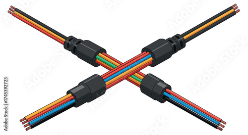 Colorful 3d electric cables crossed on white background