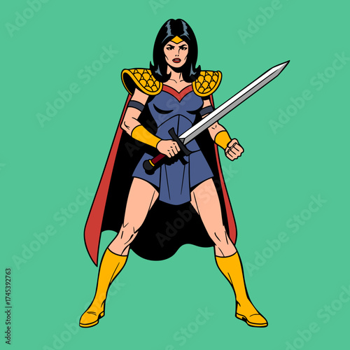 Classic Comic Art Female Warrior with Sword