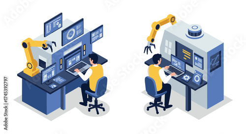 Isometric robotics and automation in modern workspace with engineers