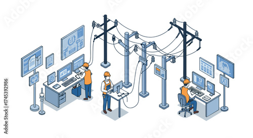 Isometric smart grid monitoring with engineers and digital panels