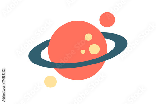 Abstract cosmic planet with prominent rings and orbiting moons
