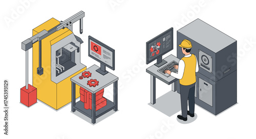 Isometric factory automation with 3d printing and computer control