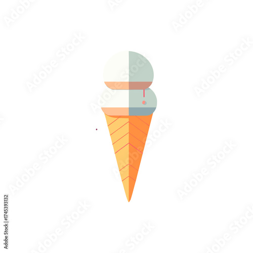 Colorful ice cream cone with two scoops against a plain background, perfect for summer treats