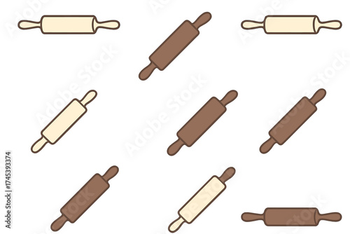Kitchen equipment background pattern with light and dark brown wooden rolling pins